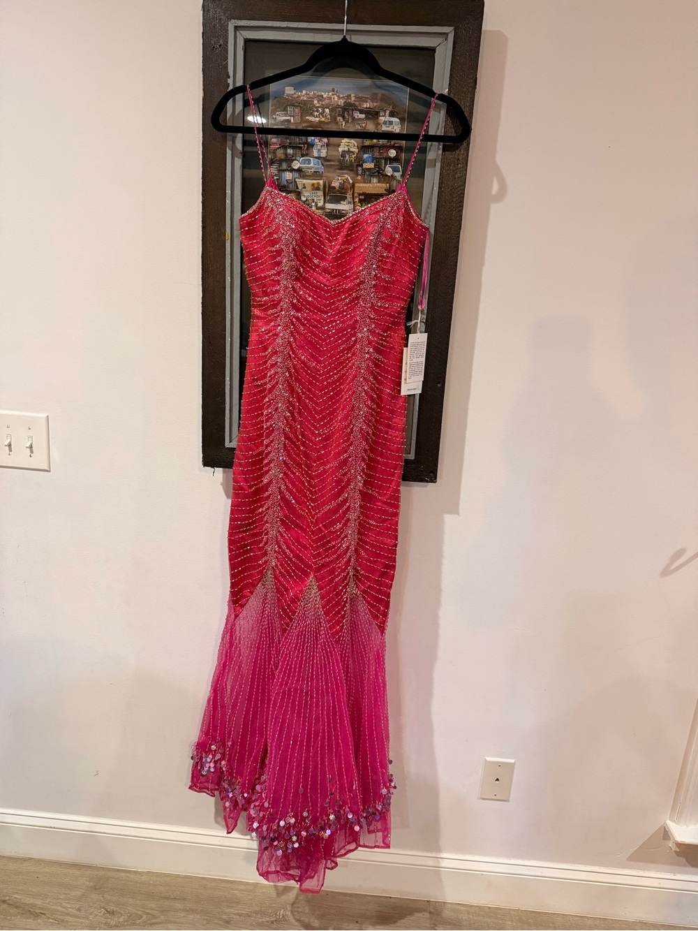 Custom made pink evening gown (mermaid) with hand sown beading